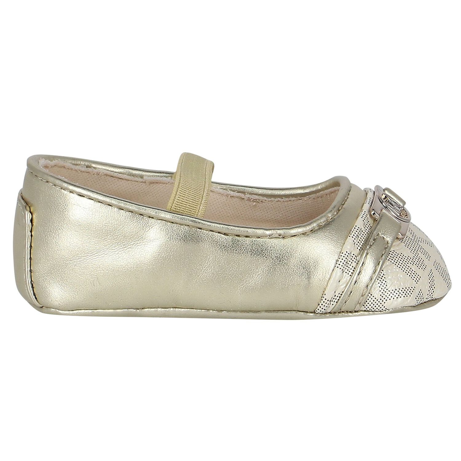 حذاء بنات ما قبل المشى بالشعار باللون الذهبي, 1, hi-res