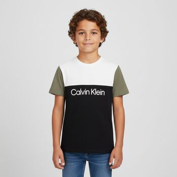 تي شيرت بشعار أبيض وأسود للأولاد