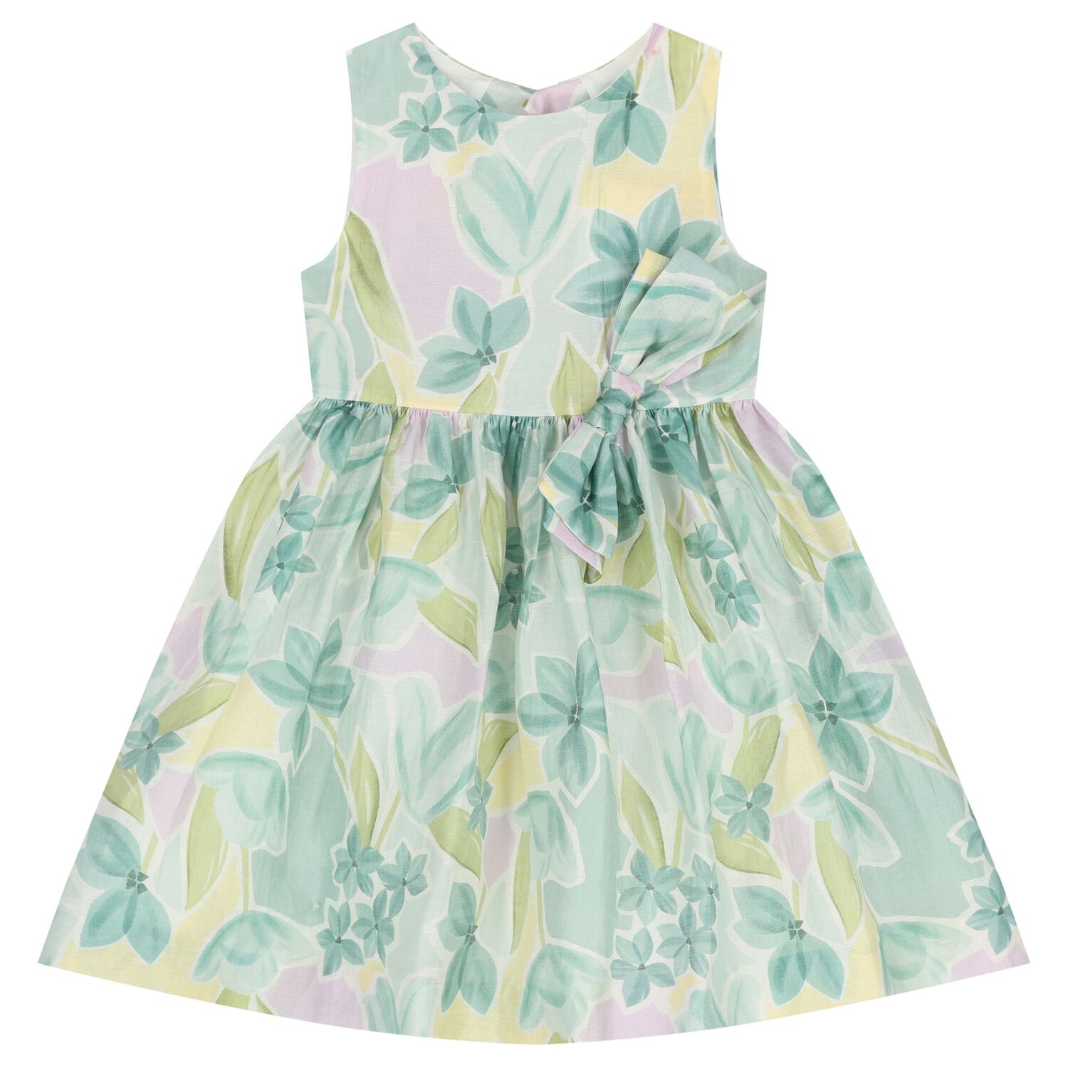 Girls Green Floral Dress, 2, hi-res