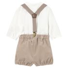 Baby Boys White & Beige Shorts Set, 1, hi-res