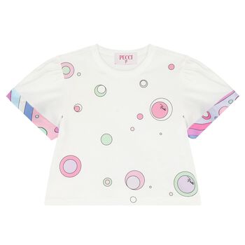 Girls White Cotton Logo T-Shirt