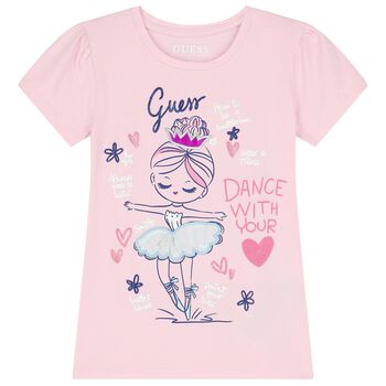 Guess Girls Pink Logo T-Shirt, 1 Girls Pink Logo T-Shirt
