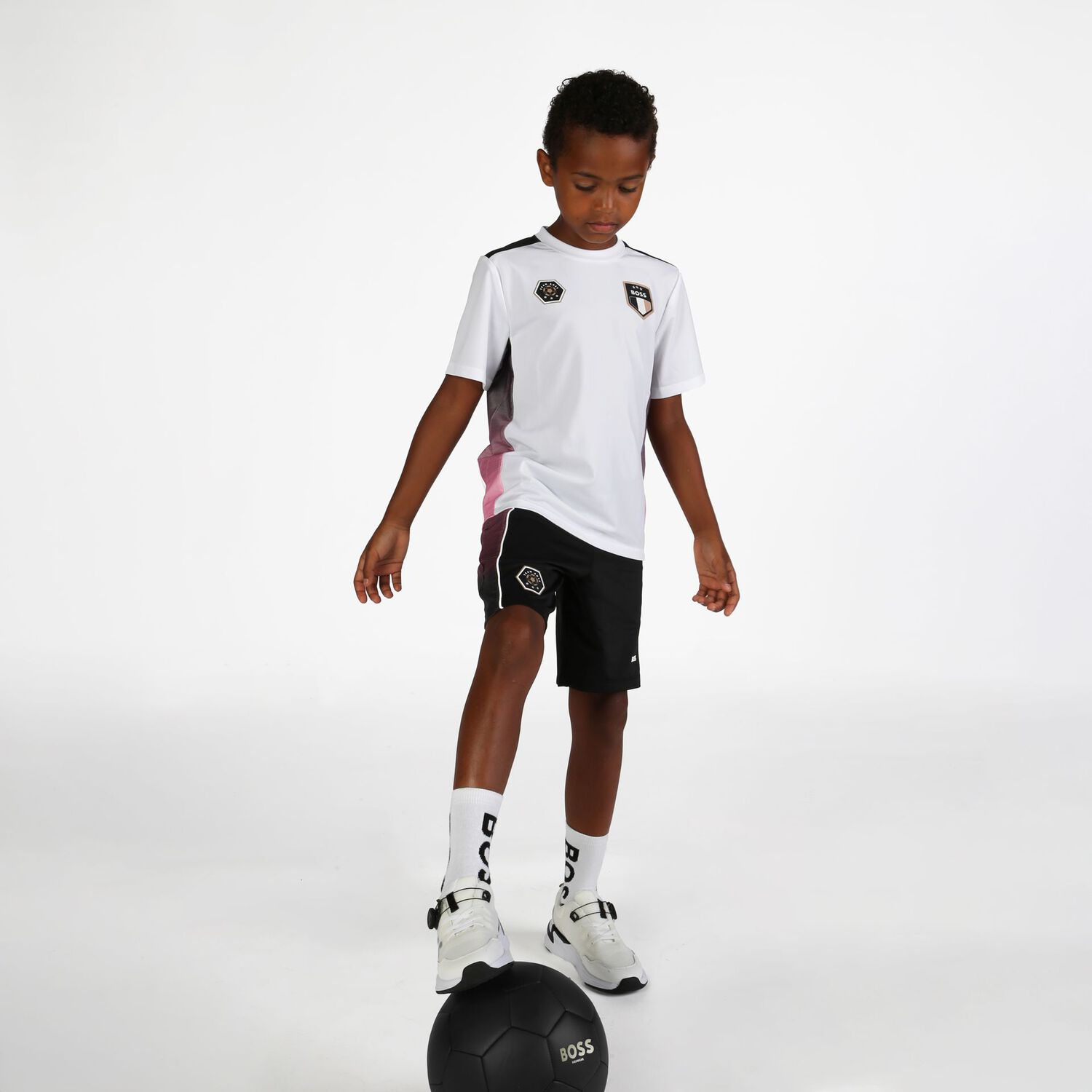 Boys Black Logo Shorts, 1, hi-res