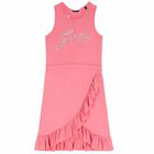 Girls Coral Pink Logo Dress, 1, hi-res