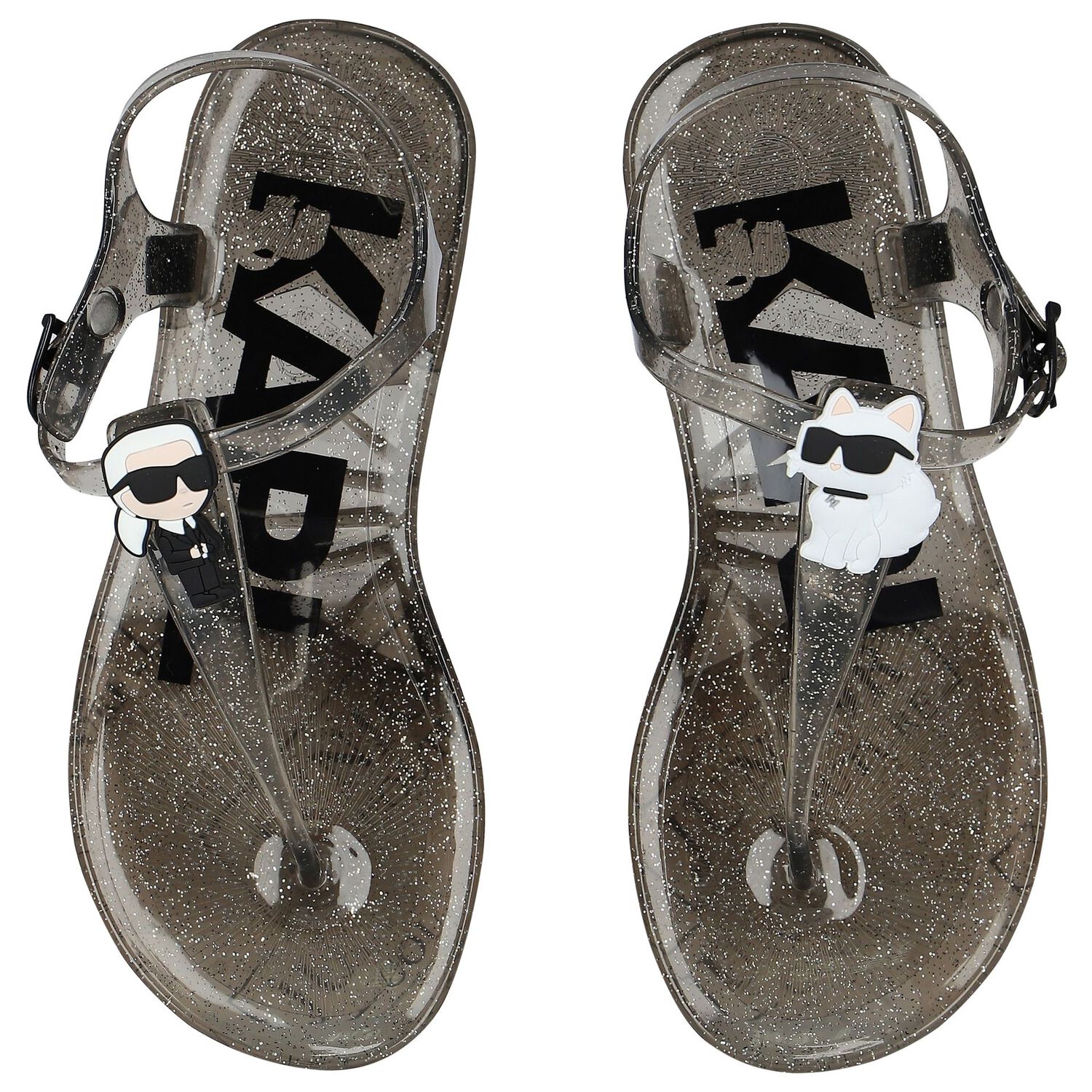 Girls Black Karl & Choupette Sandals, 1, hi-res