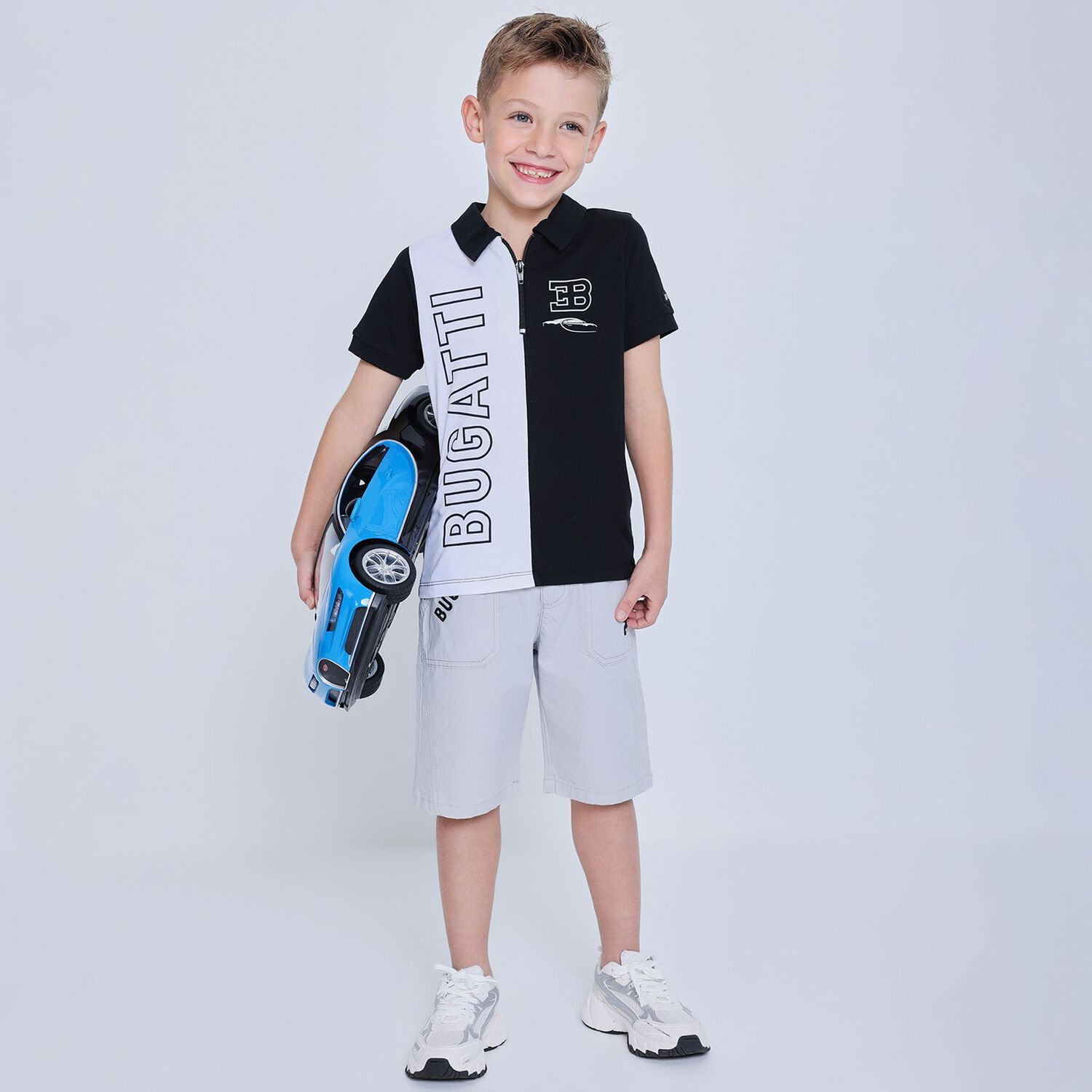 Boys White & Black Logo Polo Shirt, 1, hi-res