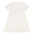 Younger Girls Ivory Logo Pleated Dress, 1, hi-res