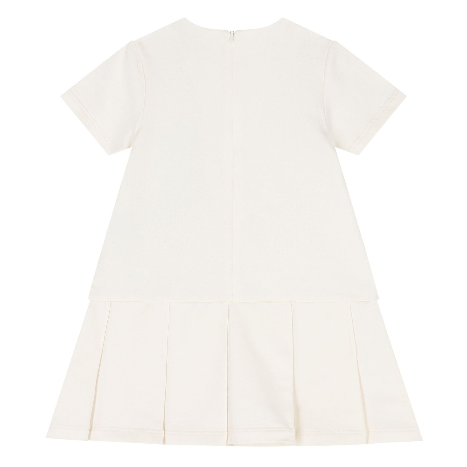 Younger Girls Ivory Logo Pleated Dress, 1, hi-res