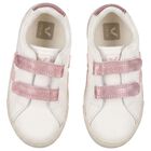 Girls White & Pink Logo Leather Trainers , 1, hi-res