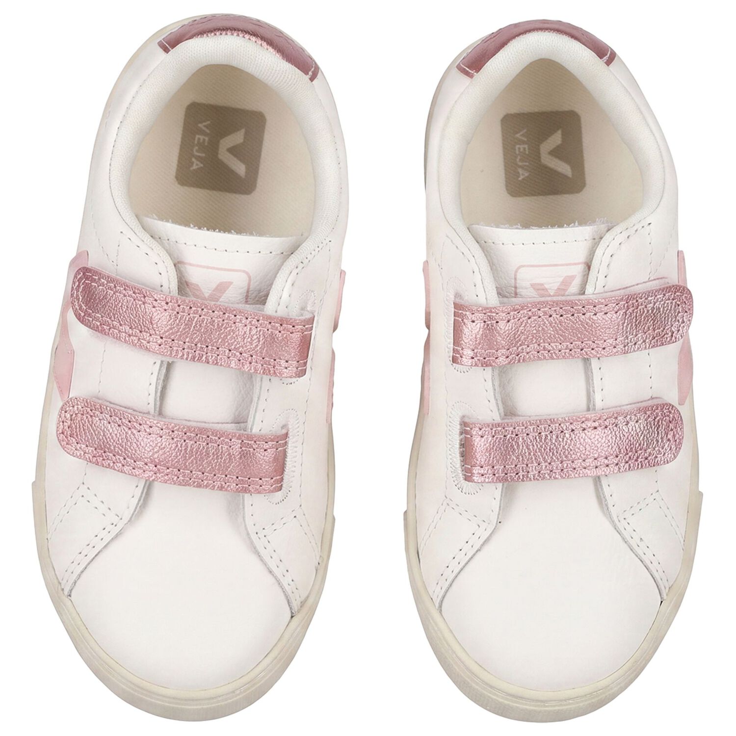 Girls White & Pink Logo Leather Trainers , 1, hi-res