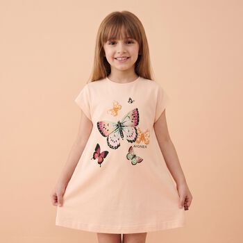 Younger Girls Pink Butterflies Logo T-Shirt