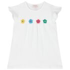 طقم ليجنز مزين بزهرة بيضاء للبنات, 1, hi-res