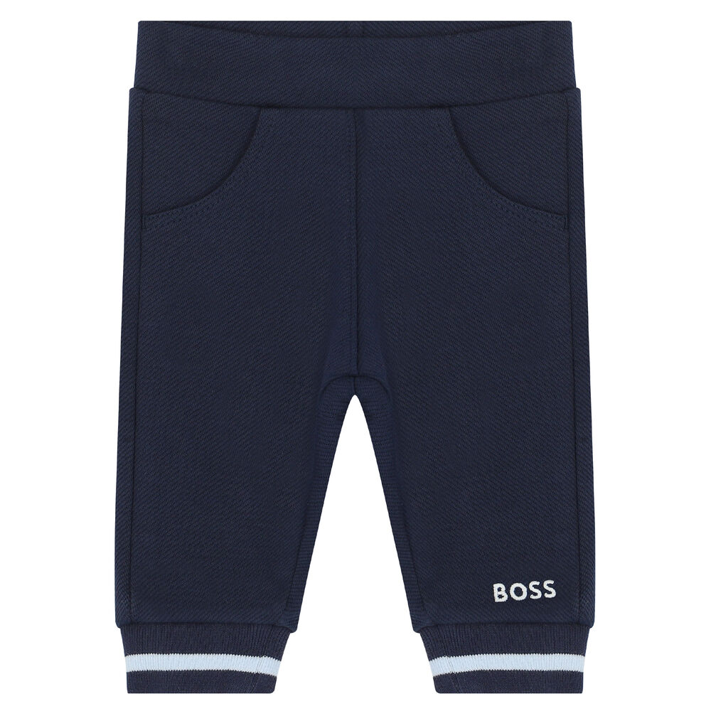 BOSS Baby Boys White & Navy Logo Trousers Set Junior Couture UAE