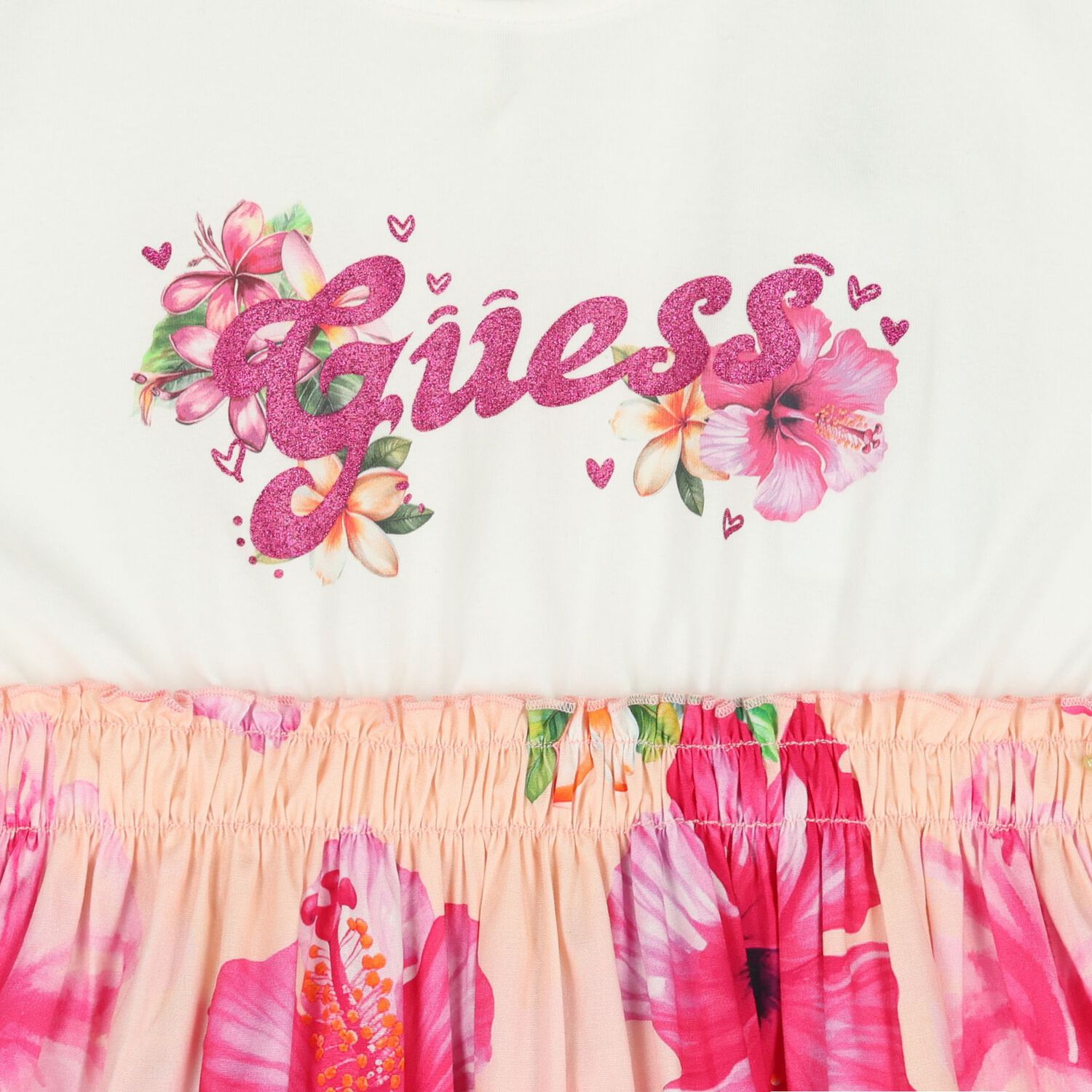 Girls Ivory & Pink Logo Floral Dress, 1, hi-res