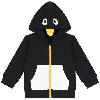 Younger Boys Black Penguin Zip Up Hooded Top