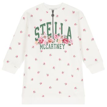 Girls Ivory Floral Logo Dress