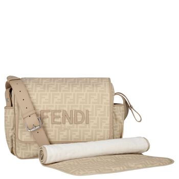 Beige Logo Leather Baby Changing Bag