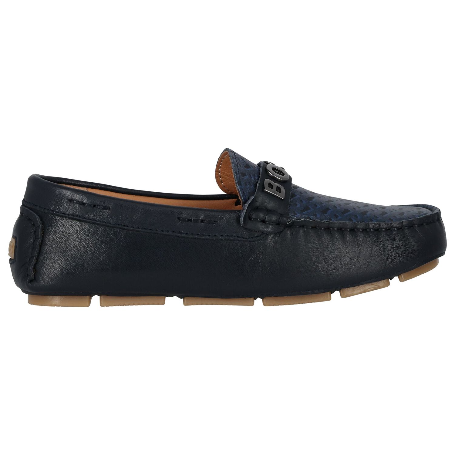 Boys Navy Blue Logo Moccasins, 2, hi-res image number null