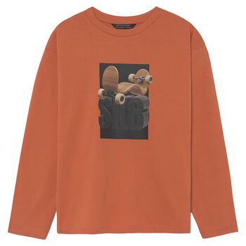 Boys Orange Basketball Long Sleeve Top