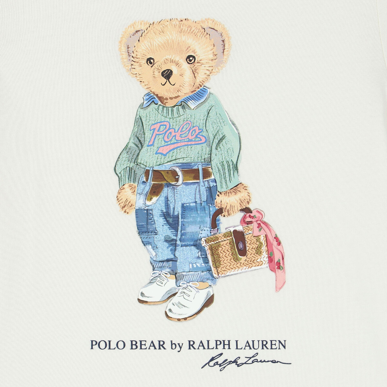 تيشيرت بشعار الدب باللون الأبيض للبنات, 1, hi-res