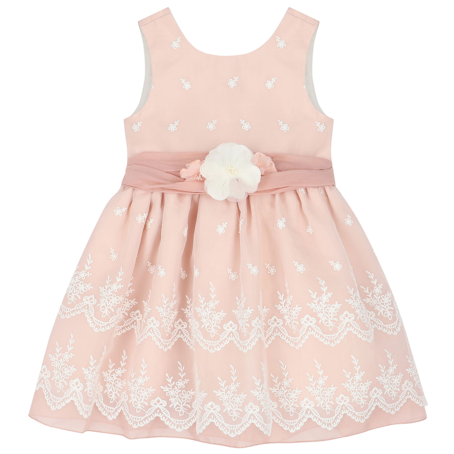 Girls Pink Embroidered Organza Dress, 1, hi-res