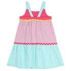 Girls Pink & Aqua Logo Tiered Dress, 1, hi-res