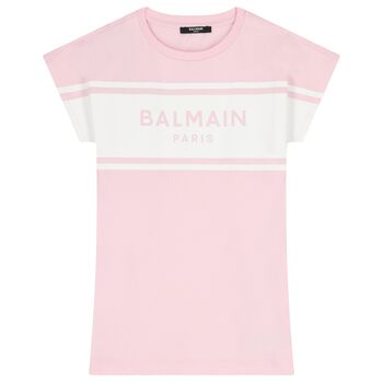 فستان بناتي بشعار العلامة اللون الوردي 