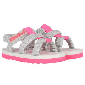 Girls Silver & White Logo Sandals