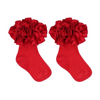 Caramelo Kids Baby Girls Red Ruffled Socks, 4 Baby Girls Red Ruffled Socks