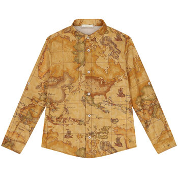 Boys Beige Geo Map Shirt