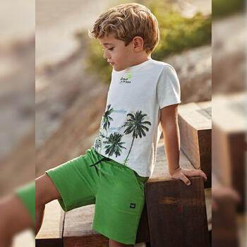 Boys Ivory & Green Palm Tree Shorts Set