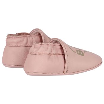 حذاء بنات ما قبل المشى بالشعار باللون الوردى