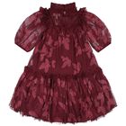 Girls Burgundy Leaf Embroidery Tulle Myrtisa Dress, 3, hi-res