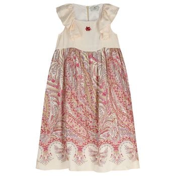 Girls Ivory & Pink Floral Paisley Dress 