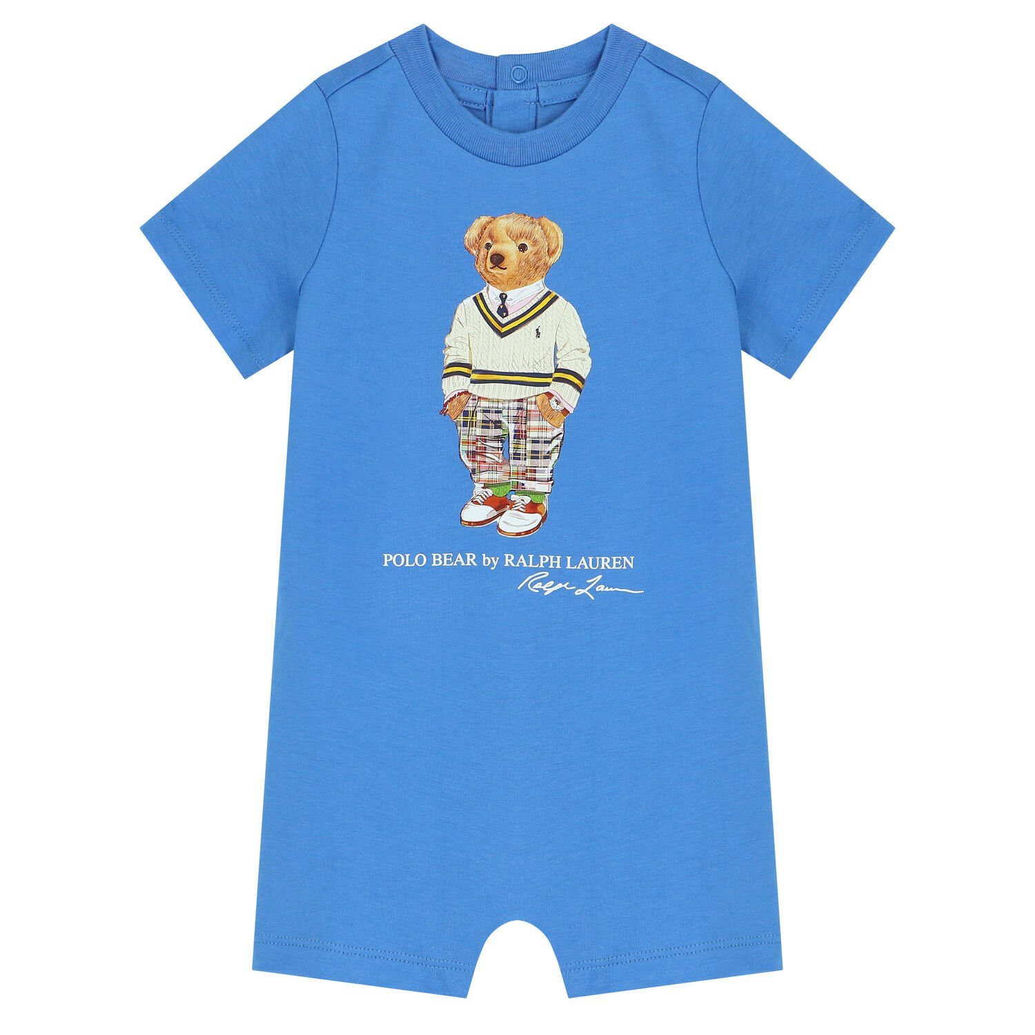 Baby Boys Blue Polo Bear Romper, 1, hi-res