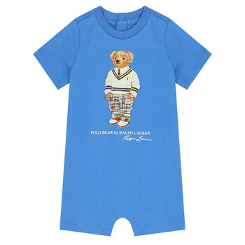 Baby Boys Blue Polo Bear Romper