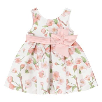 Younger Girls White Floral Satin Dress