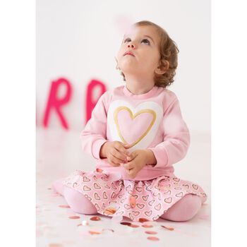 Girls Pink Heart Dress Set