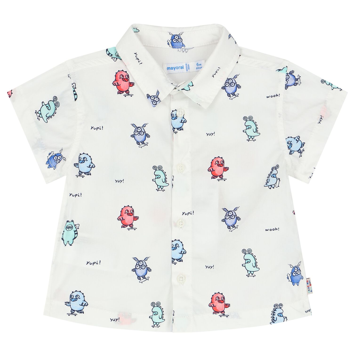 Younger Boys White & Blue Monster Shirt, 1, hi-res