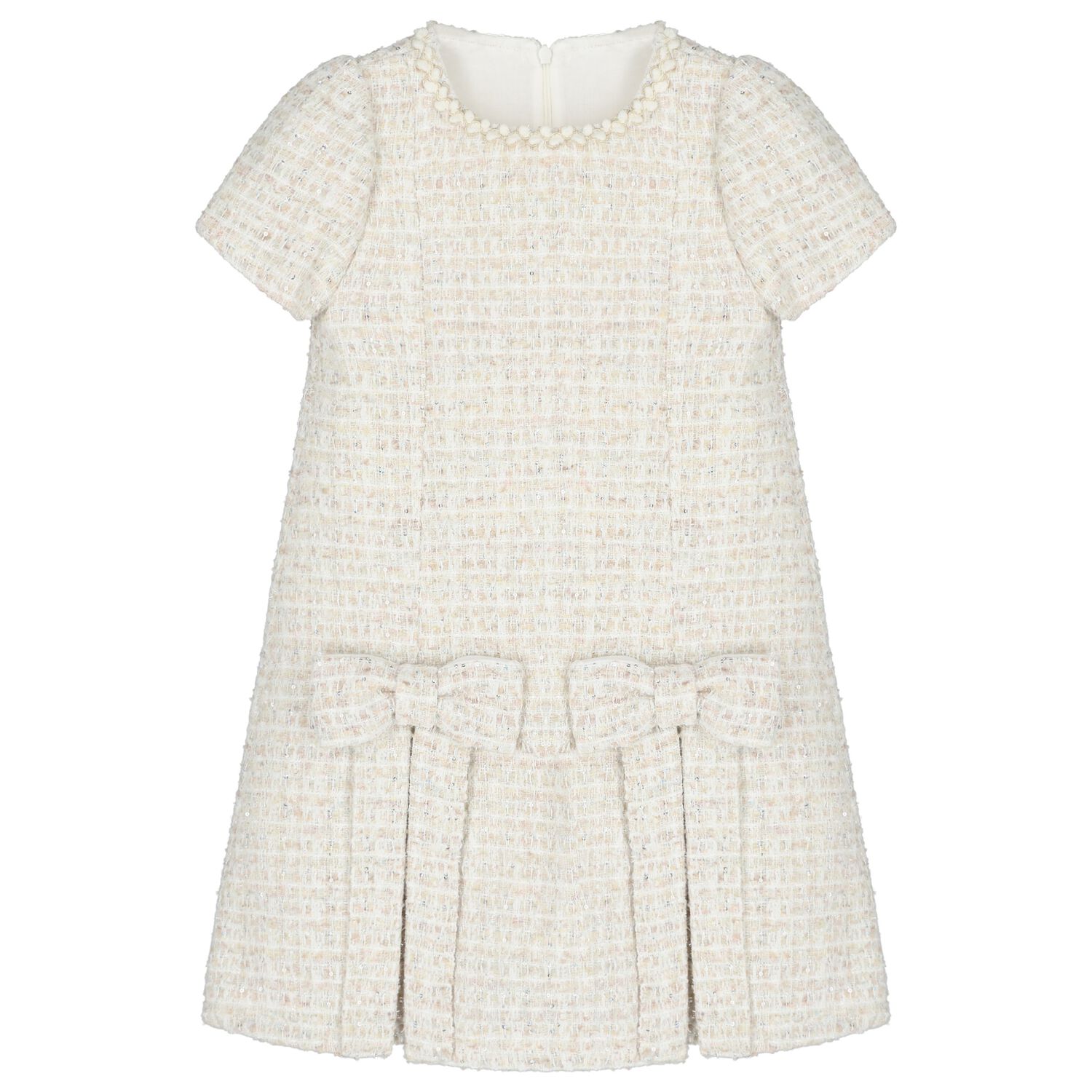 Girls Ivory Embellished Tweed Dress, 1, hi-res