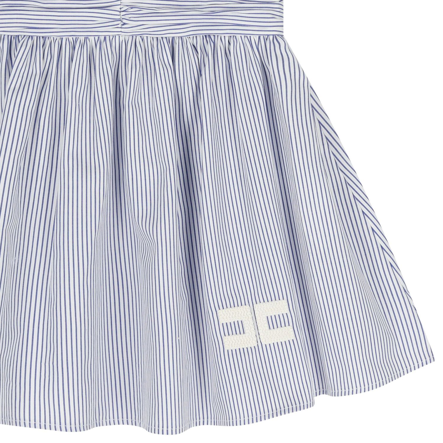 Girls White & Blue Striped Dress, 1, hi-res