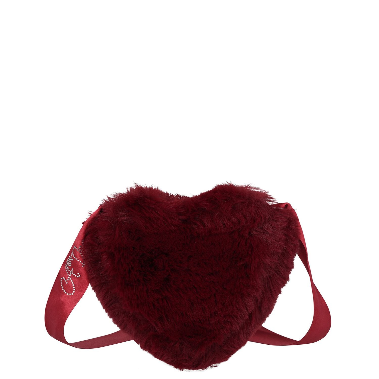 Girls Burgundy Fur Heart Bag, 1, hi-res