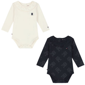 Baby Boys Navy & Ivory Logo Bodysuit (2-Pack)
