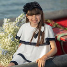Girls White Tiered Pleated Dress, 1, hi-res