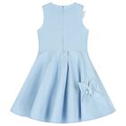Girls Blue Butterfly Satin Dress, 2, hi-res