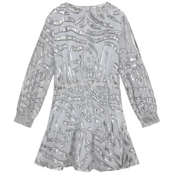 Girls Silver & White Chiffon Dress