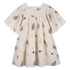 Girls Beige Logo Dress, 1, hi-res