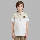 Boys White & Beige Logo Polo Shirt , 1, hi-res