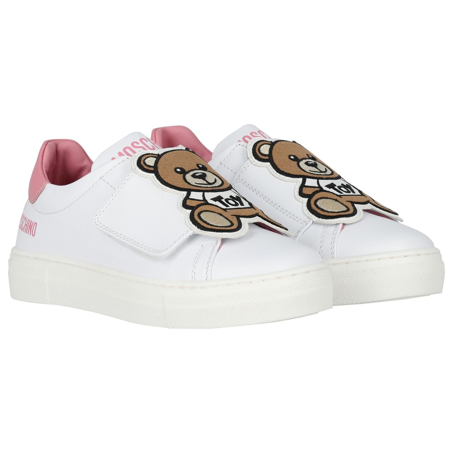Girls White & Pink Teddy Bear Logo Trainers, 2, hi-res