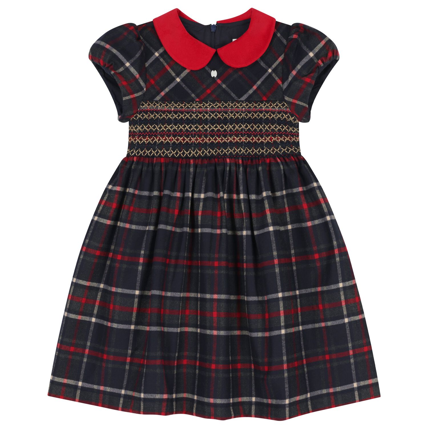 Girls Navy Blue Tartan Dress, 1, hi-res